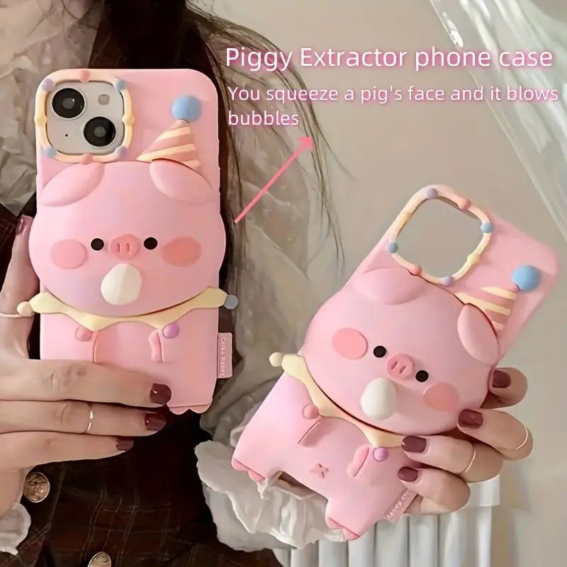 3D Pig Blowing Bubble Gum Squishy Toy Piglet Pink Cartoon Play Case